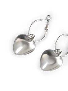 Rollcall 1pair High-End CCB Heart Drop Earrings, Round Metal Hoop Earrings With UV Plating, Women - Silver - View 3