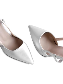 Rylithe Zapatos de tacón alto con punta fina para primavera/otoño, elegantes tacones de aguja con espalda abierta y punta cerrada, estilizados, adecuados para citas - Plateado - Ver 4