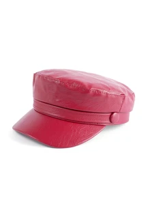 Rollcall Fashionable & Versatile Solid Color PU Leather Beret - Burgundy - View 2