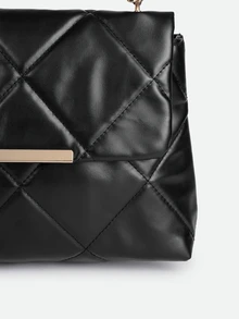 CHICVUE Solid Color PU Fabric Quilted Craftsmanship Minimalist Versatile Women's Shoulder Bag For Banquet Party Street Travel - Black - View 4
