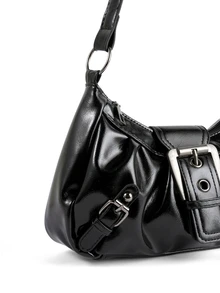 Rollcall Underarm Shoulder Bag Vintage Bag, Baguette Bag For Daily Storage Wallet Phone Travel Essential Lightweight Pleated Shoulder Bag For Women - Black - View 4