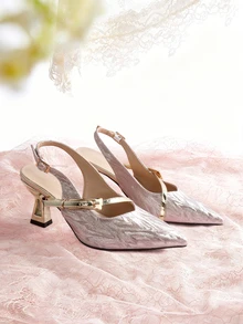 Rylithe Champagne Color Chunky Heel Sandals, Sexy Pointed Toe Backless High Heels, New Summer Bridesmaid Shoes - Champagne - View 1