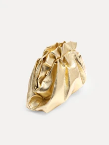 TuEzra 金属荔枝压纹褶饰包 - 金色 - 查看 2