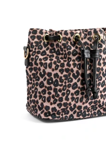 Rollcall 1pc New Autumn/Winter Black Leopard Print Mini Bucket Bag With Drawstring Design, Suitable For Shopping, Outings, Students, Young People Commuting - Coffee Brown - View 4