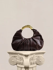 Rylithe New Fashionable Multi-Functional Thick Metal Hardware Pleated Large Capacity Cloud Handbag - Coffee - View 1