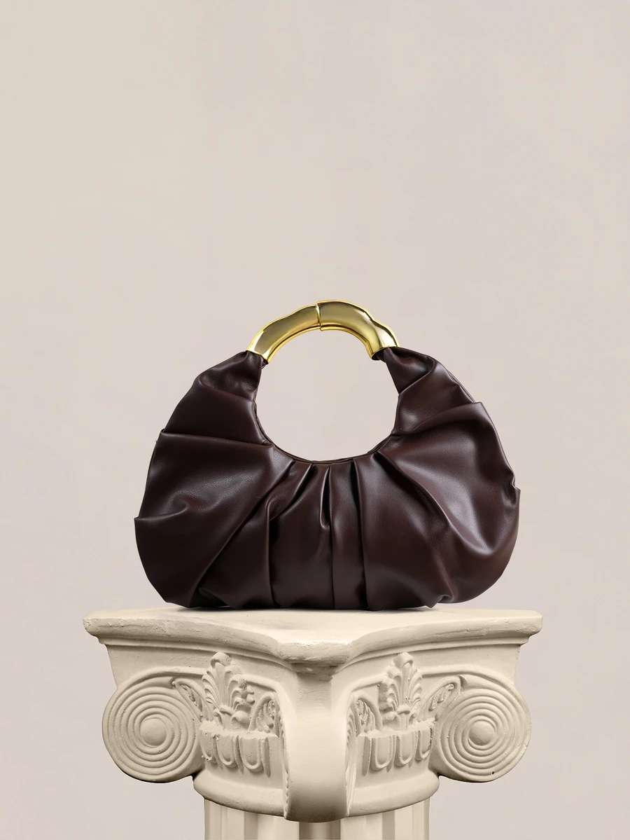 Rylithe New Fashionable Multi-Functional Thick Metal Hardware Pleated Large Capacity Cloud Handbag - Coffee - View 1