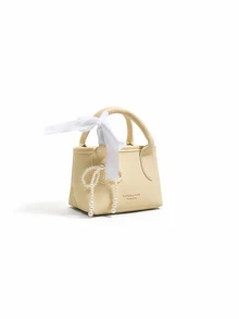 Trivaya Cute Candy Color Mini Square Bag, Fashion Dopamine Shoulder Bag With Bow Decor, Lovely  Style Handbag For Women, Kawaii - Yellow - View 2