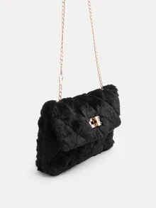 TuEzra Furry Material Crossbody Bag, Women's New Versatile Chain Shoulder Bag, Furry Fluffy Lock Small Square Bag, Perfectly Matching With Fall Outfits Women - Black - View 2