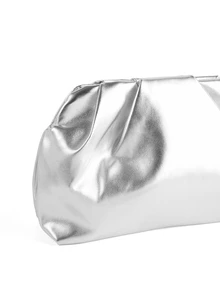 Rollcall 1pc Metallic Shiny PU Ruched Cloud Clutch Bag, Silver, Minimalist Daily Handbag, Elegant Evening Party Bag For Women - Silver - View 4