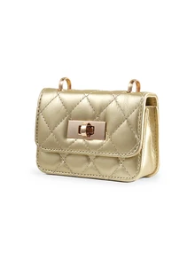 Rylithe New Mini Square Bag Women Handbag Diamond Pattern Stitching Shoulder Bag Woven Chain Bag Flip Small Bag Cute Diagonal Cross-Body Bag - Gold - View 3