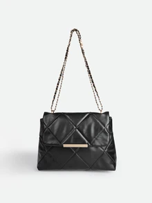 CHICVUE Solid Color PU Fabric Quilted Craftsmanship Minimalist Versatile Women's Shoulder Bag For Banquet Party Street Travel - Black - View 1