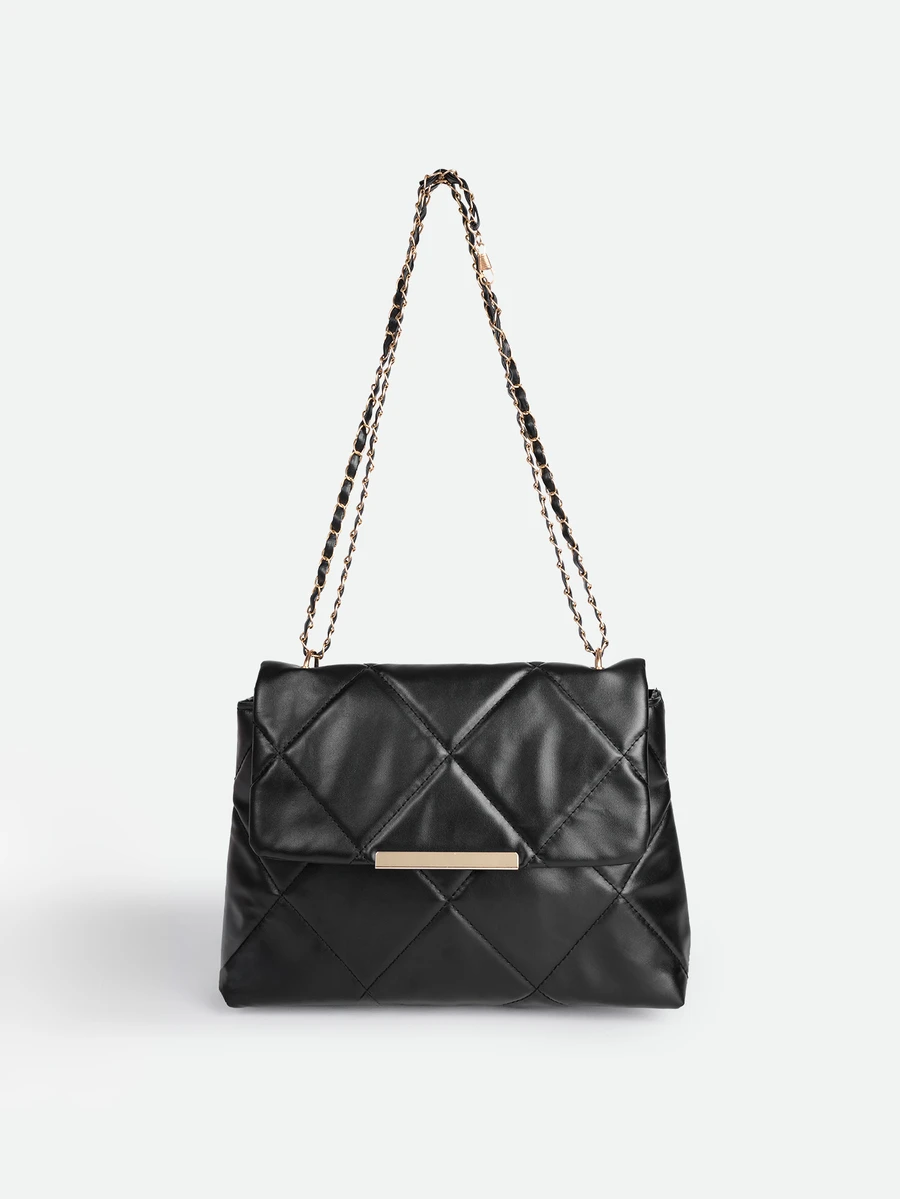 CHICVUE Solid Color PU Fabric Quilted Craftsmanship Minimalist Versatile Women's Shoulder Bag For Banquet Party Street Travel - Black - View 1