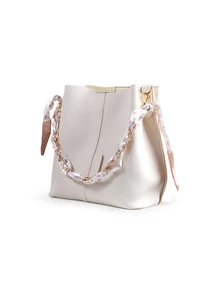 Rylithe PU Leather Bucket Bag With Chain Accent, Crossbody For Women , New Year, Cream Bag - White - View 3