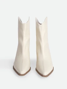 CHICVUE Fall/Winter Women's Fashion Chunky Heel Pointed Toe Chelsea Ankle Boots - Beige - View 3