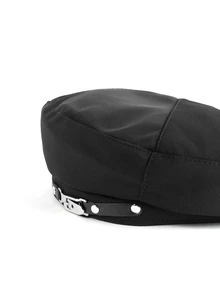 Rollcall 1pc Women's Solid Color Japanese Style Metal Buckle Beret Hat, Stylish And For Spring/Summer, With Vintage, Elegant - Black - View 3