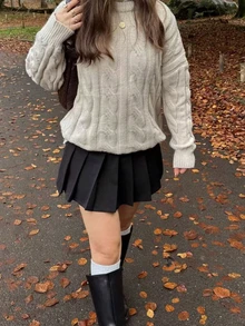 Plus Size Women's Gentle Style Fashion Cable Knit Long Sleeve Sweater - Apricot - View 1