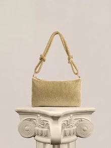 Rylithe Bolso tipo cubo ligero, estilo business casual, con decoración de strass, diseño mini con cordón, para novia, artículos de boda - Dorado - Ver 1