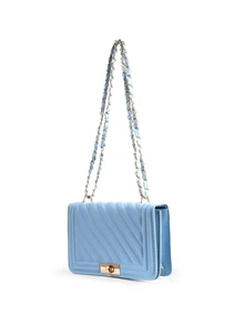 Rylithe Fashionable New Solid Color PU Embossed Mini Shoulder Bag, Street Commuting Crossbody Bag, Minimalist Women's Chain Small Square Handbag - Baby Blue - View 3