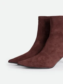 CHICVUE Women's Coffee Brown Pointed Toe Mid-High Heel Ankle Boots, Slip-On, Elegant & Fashionable - Coffee Brown - View 4