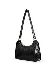 Rylithe Women's Fashion & Versatile Crocodile Pattern Shoulder Bag - Black - View 3