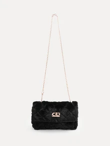 TuEzra Furry Material Crossbody Bag, Women's New Versatile Chain Shoulder Bag, Furry Fluffy Lock Small Square Bag, Perfectly Matching With Fall Outfits Women - Black - View 1