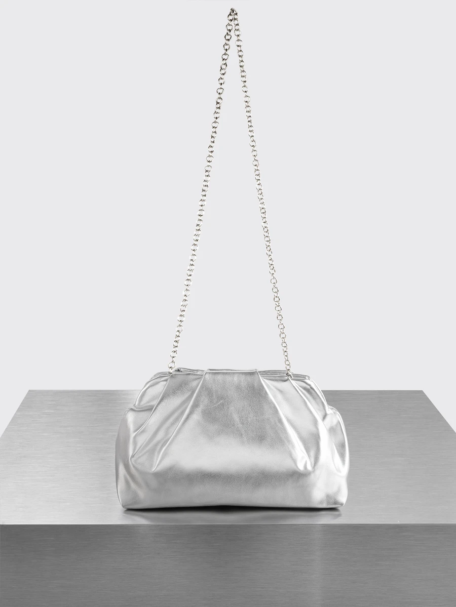 Rollcall 1pc Metallic Shiny PU Ruched Cloud Clutch Bag, Silver, Minimalist Daily Handbag, Elegant Evening Party Bag For Women - Silver - View 1