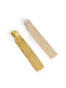 Rollcall 1 Pair Crystal Embellished Tassel Drop Earrings, Suitable For Formal Occasions - Yellow Gold - View 2