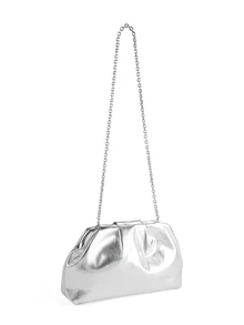 Rollcall 1pc Metallic Shiny PU Ruched Cloud Clutch Bag, Silver, Minimalist Daily Handbag, Elegant Evening Party Bag For Women - Silver - View 2