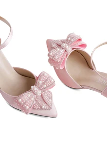 Rylithe Sepatu Hak Tinggi Ujung Lancip dengan Rhinestones, Sandal Peri Transparan dengan Pita dan Tali Pergelangan Kaki, Gaya Musim Semi/Panas Terbaru - Berwarna merah muda - View 4