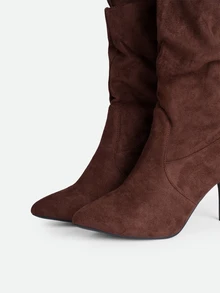 CHICVUE Fall/Winter Women's Fashion Pointed Toe Pleated High Heel Boots,Party - Coffee Brown - View 4