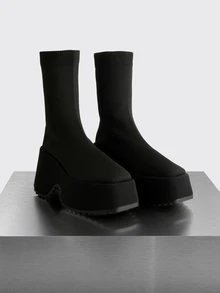 Rollcall Women's Thick Sole Wedge Heel Faux Pearl Decor Ankle Boots, New Autumn/Winter 2025 Wedge Heel Round - Black - View 1
