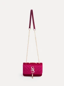 TuEzra Fashion Solid Color Rhombus Pattern Flap Small Square Bag Stylish PU Chain Crossbody Bag Women - Burgundy - View 1