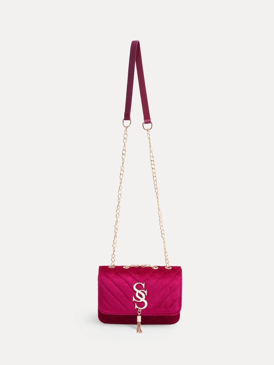 TuEzra Fashion Solid Color Rhombus Pattern Flap Small Square Bag Stylish PU Chain Crossbody Bag Women - Burgundy - View 1