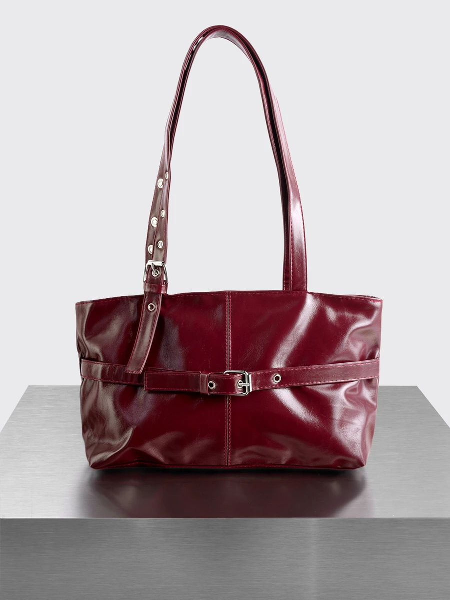 Rollcall 1pc Vintage Large Capacity Tote Bag, Commuter Oversized Underarm Bag, Fashion - Burgundy - View 1