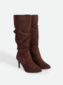 CHICVUE Fall/Winter Women's Fashion Pointed Toe Pleated High Heel Boots,Party - Coffee Brown - View 2