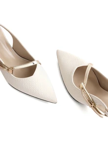 Rylithe Elegant Apricot Embossed Chunky Heel Pointed Toe High Heels Women's Shoes Comfortable Strap Design Suitable For Evening/Office Wear - Apricot - View 4