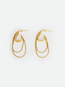 CHICVUE 1pair Fashionable Multilayer Circle Chain & Tassel Personalized Earrings Suitable For Daily Commute For Women - Gold - View 2