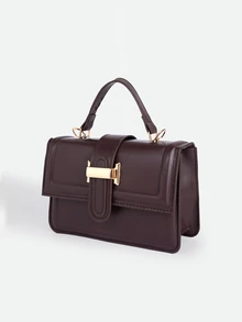 CHICVUE 1pc Fashion Solid Color Metal Decor Flap Mini Handbag, Suitable For Women's Daily Use - Coffee Brown - View 2