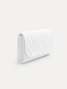 TuEzra Women Simple Classic Pleated Design Satin Clutch Bag, Elegant Evening Bag For Prom, Romantic Wedding, Party - White - View 2