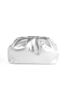 Rollcall 1pc Metallic Shiny PU Ruched Cloud Clutch Bag, Silver, Minimalist Daily Handbag, Elegant Evening Party Bag For Women - Silver - View 3