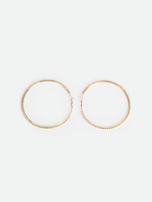 CHICVUE Minimalist Rhinestone Inlaid Chunky Hoop Earrings For Women, Fashionable & Chic Geometric Circle Drop Earrings - Yellow Gold - View 2