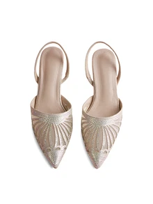 Rylithe Women's Elegant Mule Shoes For All Seasons, Suitable For Weddings, Fashion Pointed Toe Slip-On Shoes - Champagne - View 2