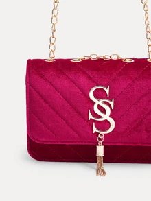TuEzra Fashion Solid Color Rhombus Pattern Flap Small Square Bag Stylish PU Chain Crossbody Bag Women - Burgundy - View 4