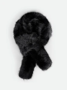 CHICVUE 1pc Women Solid Color Faux Fur Scarf, Party Fake Fur Collar, Winter Wedding Ceremony Accessory - Black - View 1