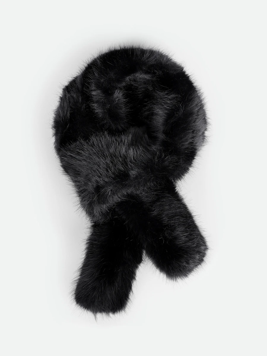 CHICVUE 1pc Women Solid Color Faux Fur Scarf, Party Fake Fur Collar, Winter Wedding Ceremony Accessory - Black - View 1