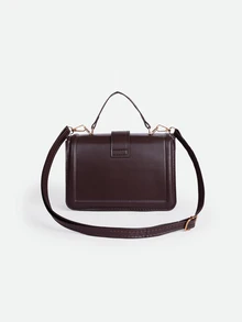 CHICVUE 1pc Fashion Solid Color Metal Decor Flap Mini Handbag, Suitable For Women's Daily Use - Coffee Brown - View 3