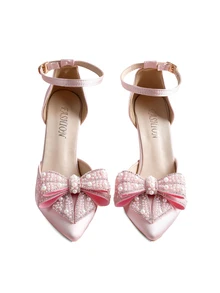 Rylithe Sepatu Hak Tinggi Ujung Lancip dengan Rhinestones, Sandal Peri Transparan dengan Pita dan Tali Pergelangan Kaki, Gaya Musim Semi/Panas Terbaru - Berwarna merah muda - View 2