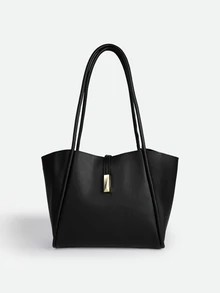 CHICVUE 全新纯色奢华感百搭女士单肩托特包 - 黑色 - 查看 1