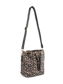 Rollcall 1pc New Autumn/Winter Black Leopard Print Mini Bucket Bag With Drawstring Design, Suitable For Shopping, Outings, Students, Young People Commuting - Coffee Brown - View 2