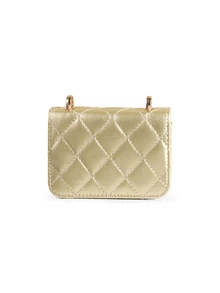 Rylithe New Mini Square Bag Women Handbag Diamond Pattern Stitching Shoulder Bag Woven Chain Bag Flip Small Bag Cute Diagonal Cross-Body Bag - Gold - View 4